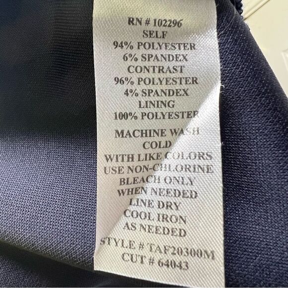 Connected Apparel Navy Tan Short-Sleeve Textured Sheath Stretch Dress Size 6 - Picture 7 of 7